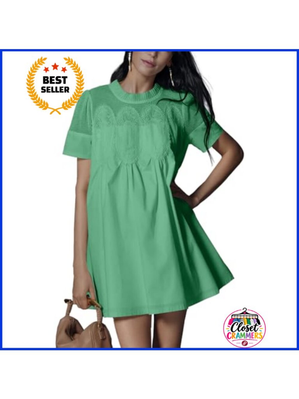 Women's Lace Babydoll Mini Dress Short Sleeve Sundress